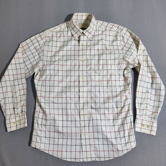 Cabela's button down shirt men's size M white base grey & red check long sleeve - Picture 1 of 9